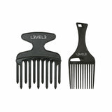 LEVEL3 Hair Pick 2 Piece Comb Set | Hair Styling Comb Bundle